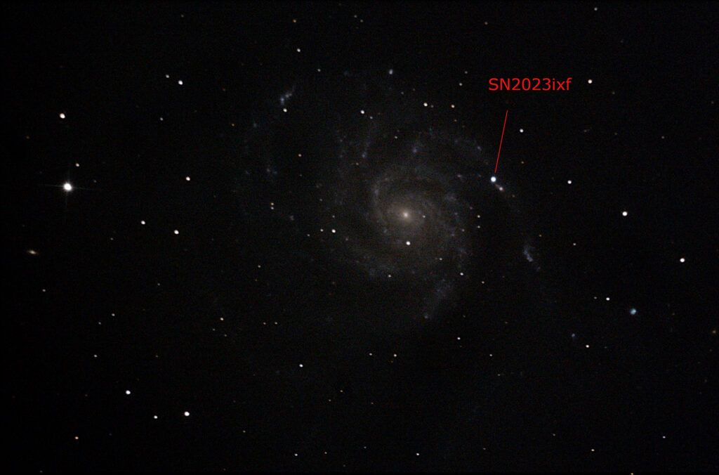 Supernova in the Pinwheel Galaxy, M101, that outshone the core of this spiral galaxy in  in Ursa Major during May 2022.

Image credit: Danny Thomas